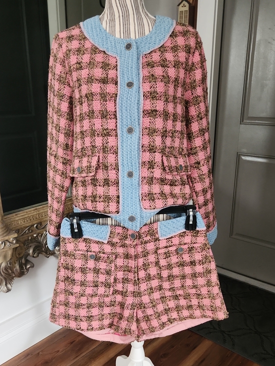 Mystree Pants - Mystree Pink and Brown Plaid Tweed Jacket and Short Set
